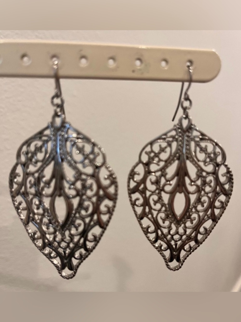 Large Silver Tone Filigree Statement Drop Earrings